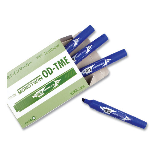 TOM56648 - American Tombow - Mono Twin Bold Permanent Marker, Fine/Broad Tips, Blue, 10/Box