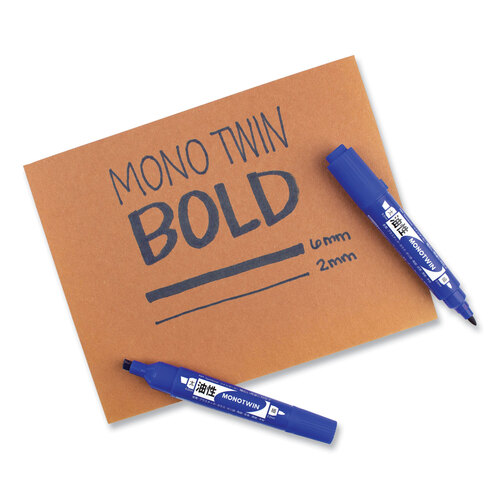 TOM56648 - American Tombow - Mono Twin Bold Permanent Marker, Fine/Broad Tips, Blue, 10/Box