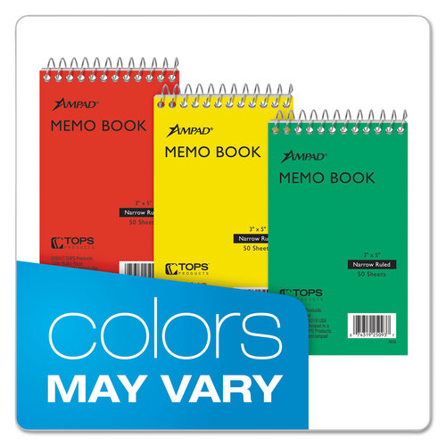 TOP25093 - Ampad - Memo Pads, Narrow Rule, Randomly Assorted Cover Colors, 50 White 3 x 5 Sheets