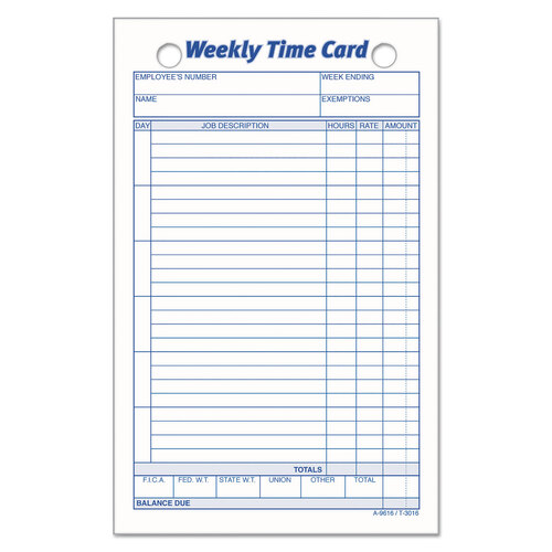 BettyMills TOPS Weekly Employee Time Card Tops 3016