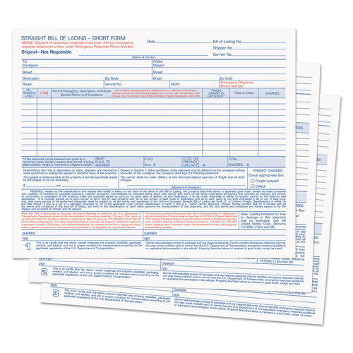 TOP3841 - Tops - Hazardous Material Short Form, Three-Part Carbonless, 7 x 8.5, 50 Forms Total