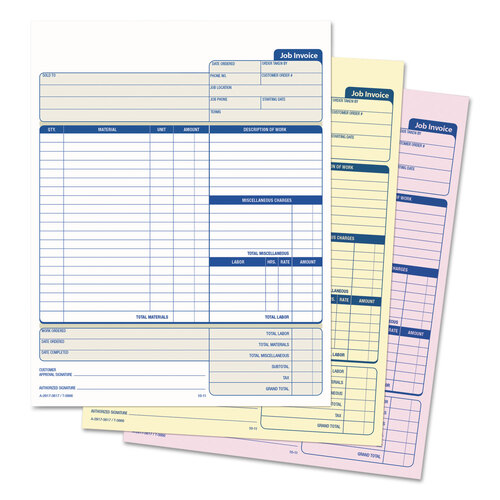 TOP3866 - Tops - Job Invoice, Snap-Off Triplicate Form, Three-Part Carbonless, 8.5 x 11.63, 50 Forms Total