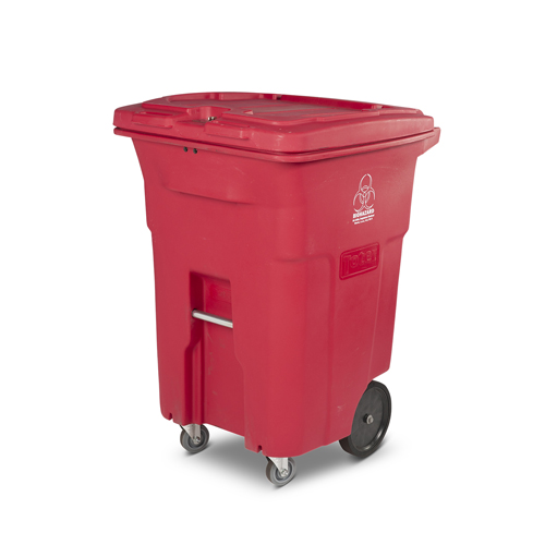 Toter 32 gal. Blue Trash Can with Quiet Wheels and Attached Lid