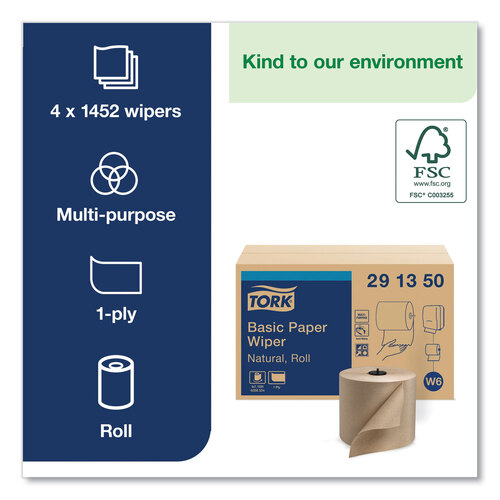 TRK291350 - Essity - Basic Paper Wiper Roll Towel, 7.68&quot; x 1,150 ft, Natural, 4 Rolls/Carton