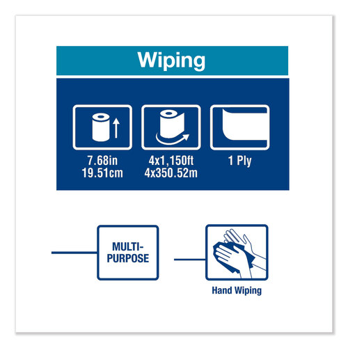 TRK291370 - Essity - Basic Paper Wiper Roll Towel, 7.68&quot; x 1,150 ft, White, 4 Rolls/Carton