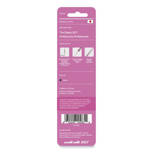UBC1745148 - Uni-Ball - Signo 207 Gel Pen, Retractable, Medium 0.7 mm, Black Ink, Pink Barrel, 2/Pack