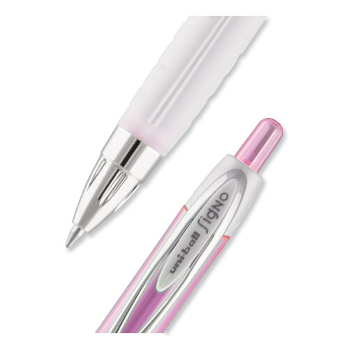 Uni-Ball Signo 207 Gel Pen, Retractable, Medium 0.7 mm, Black Ink, Pink Barrel, 2/Pack