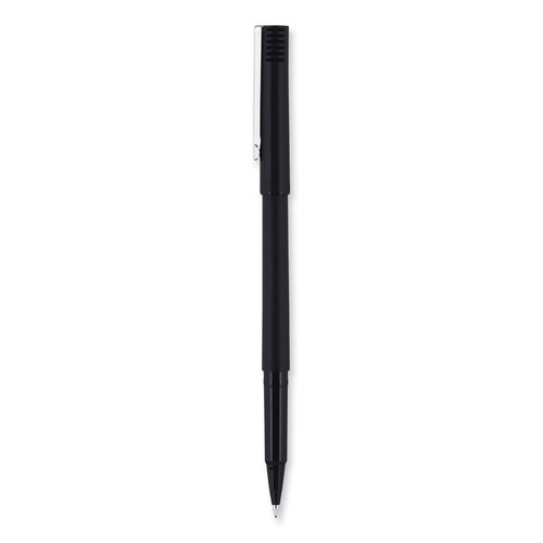 uniball Deluxe Roller Ball Pen, Stick, Extra-Fine 0.5 mm, Black Ink,  Metallic Gray/Black Barrel, Dozen