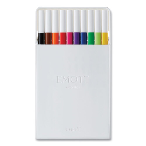 UBC24836 - Uni-Ball - EMOTT Porous Point Pen, Stick, Fine 0.4 mm, Assorted Ink Colors, White Barrel, 10/Pack