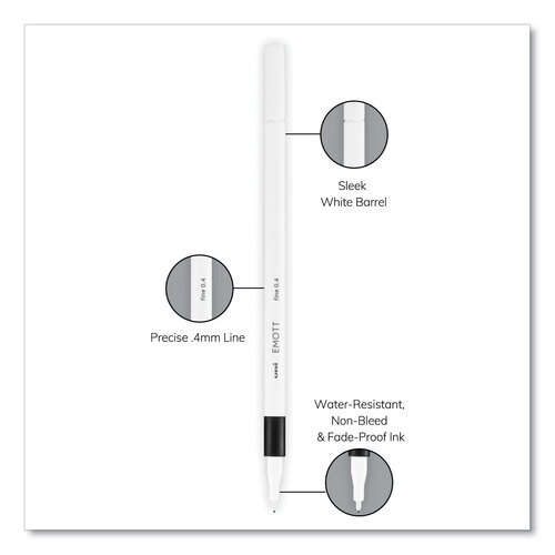 UBC24836 - Uni-Ball - EMOTT Porous Point Pen, Stick, Fine 0.4 mm, Assorted Ink Colors, White Barrel, 10/Pack