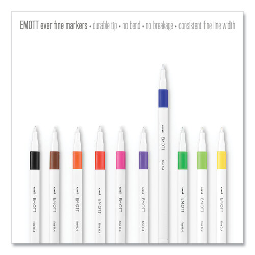 UBC24836 - Uni-Ball - EMOTT Porous Point Pen, Stick, Fine 0.4 mm, Assorted Ink Colors, White Barrel, 10/Pack