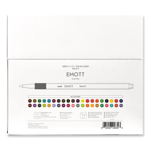 UBC24839 - Uni-Ball - EMOTT ever fine Porous Point Pen, Stick, Fine 0.4 mm, Assorted Ink Colors, White Barrel, 40/Pack