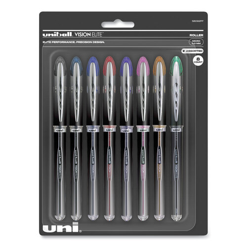 UBC58092PP - Uni-Ball - VISION ELITE Roller Ball Pen, Stick, Micro 0.5 mm, Assorted Ink Colors, Black Barrel