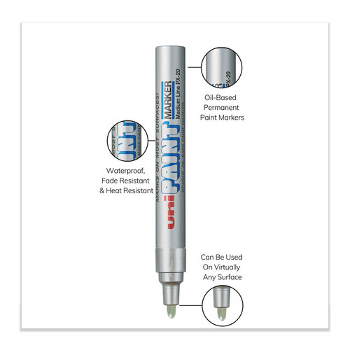 UBC63614 - Uni-Ball - Permanent Marker, Medium Bullet Tip, Metallic Silver