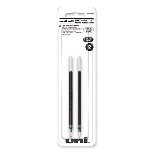 UBC65873PP - Uni-Ball - Refill for Gel 207 IMPACT RT Roller Ball Pens, Bold Conical Tip, Black Ink, 2/Pack