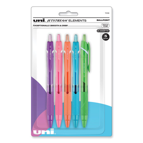 UBC70138 - Uni-Ball - Jetstream Elements Hybrid Gel Pen, Retractable, Medium 1 mm, Assorted Ink and Barrel Colors, 5/Pack