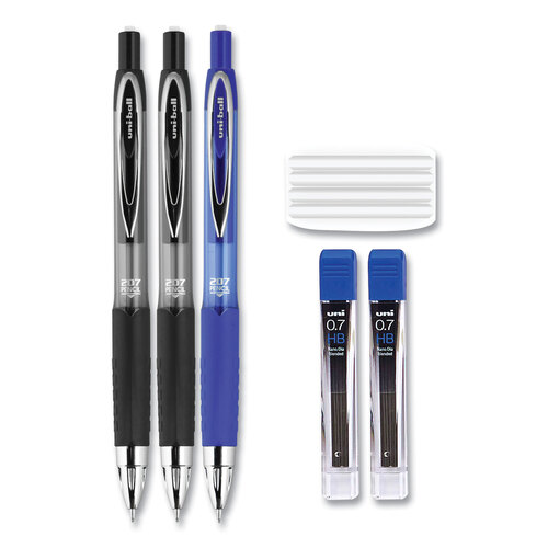 UBC70139 - Uni-Ball - 207 Mechanical Pencil with Lead and Eraser Refills, 0.7 mm, HB (#2), Black Lead, Assorted Barrel Colors, 3/Set