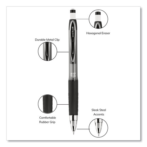 UBC70139 - Uni-Ball - 207 Mechanical Pencil with Lead and Eraser Refills, 0.7 mm, HB (#2), Black Lead, Assorted Barrel Colors, 3/Set