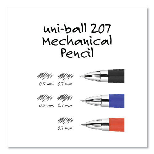 UBC70139 - Uni-Ball - 207 Mechanical Pencil with Lead and Eraser Refills, 0.7 mm, HB (#2), Black Lead, Assorted Barrel Colors, 3/Set