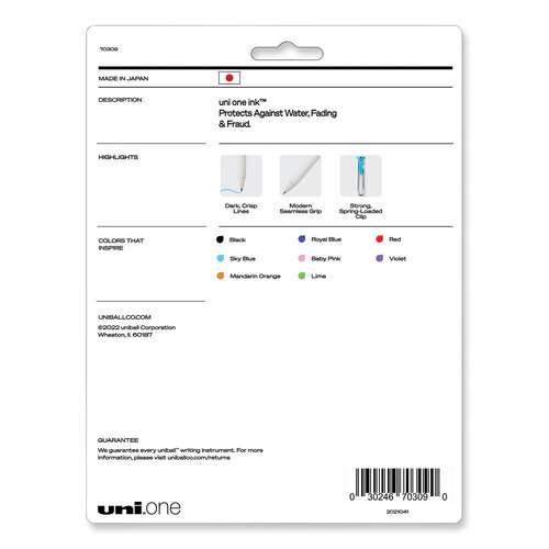 UBC70309 - Uni-Ball - uniONE Gel Pen, Retractable, Medium 0.7 mm, Assorted Inspirational Ink Colors, Assorted Barrel Colors, 8/Pack