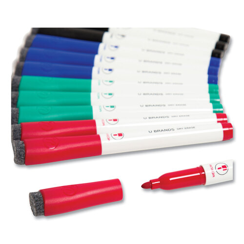 U Brands Antimicrobial Chisel Tip Dry Erase Markers with Built-In