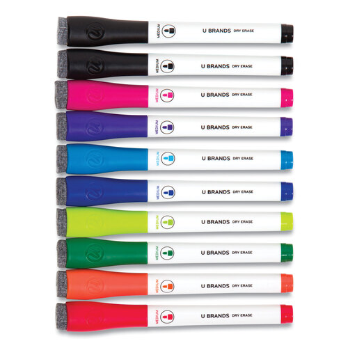 UBR504U0624 - U Brands - Medium Point Dry Erase Markers, Medium Chisel Tip, Assorted Colors, 10/Pack