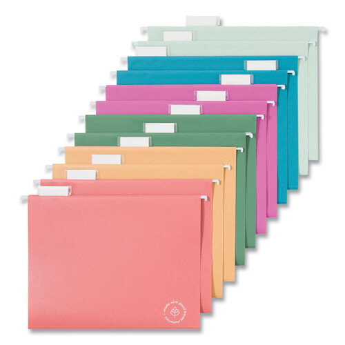 UBR6596U0112 - U Brands - U-Eco Hanging File Folders, Letter Size, 1/5-Cut Tabs, Assorted, 12/Pack