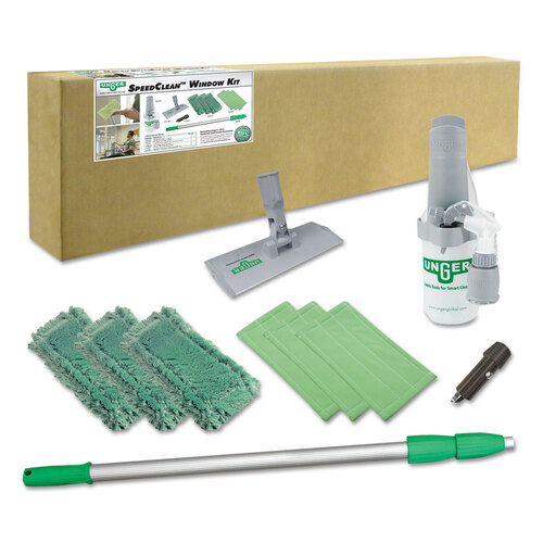 UNGCK053 - Unger - SpeedClean Window Cleaning Kit, 72&quot; to 80&quot;, Extension Pole With 8&quot; Pad Holder, Silver/Green