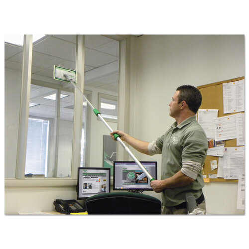 UNGCK053 - Unger - SpeedClean Window Cleaning Kit, 72&quot; to 80&quot;, Extension Pole With 8&quot; Pad Holder, Silver/Green
