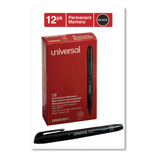 UNV07071 - Universal - Pen-Style Permanent Marker, Fine Bullet Tip, Black, Dozen