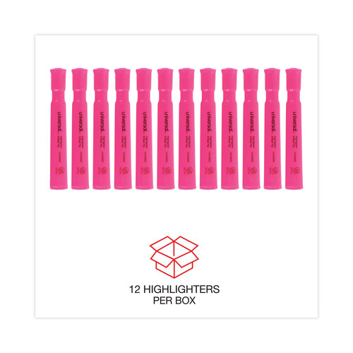 UNV08865 - Universal - Desk Highlighters, Fluorescent Pink Ink, Chisel Tip, Pink Barrel, Dozen