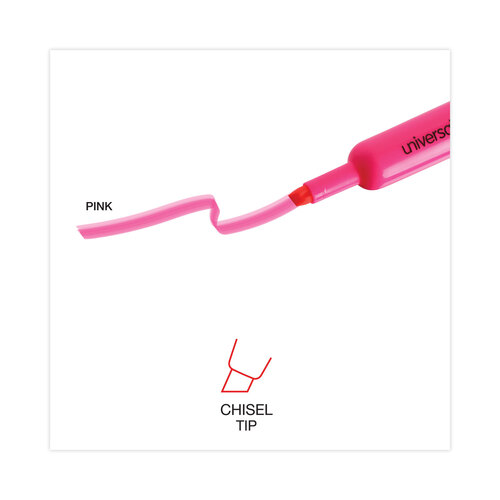 UNV08865 - Universal - Desk Highlighters, Fluorescent Pink Ink, Chisel Tip, Pink Barrel, Dozen