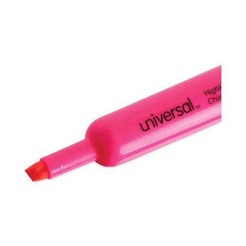 UNV08865 - Universal - Desk Highlighters, Fluorescent Pink Ink, Chisel Tip, Pink Barrel, Dozen