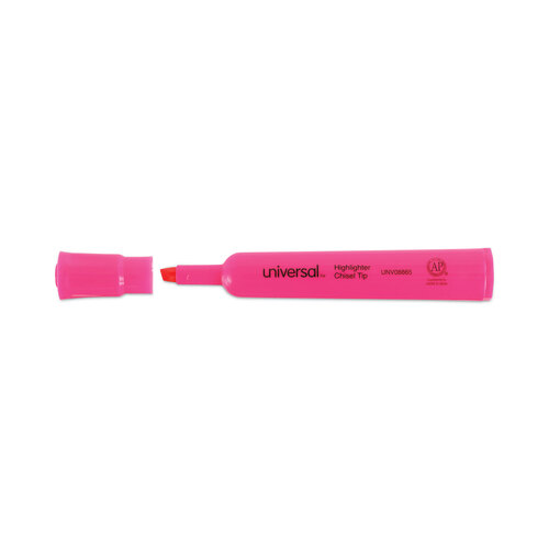 UNV08865 - Universal - Desk Highlighters, Fluorescent Pink Ink, Chisel Tip, Pink Barrel, Dozen