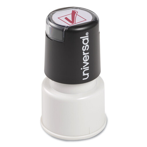 UNV10075 - Universal - Round Message Stamp, CHECK MARK, Pre-Inked/Re-Inkable, Red