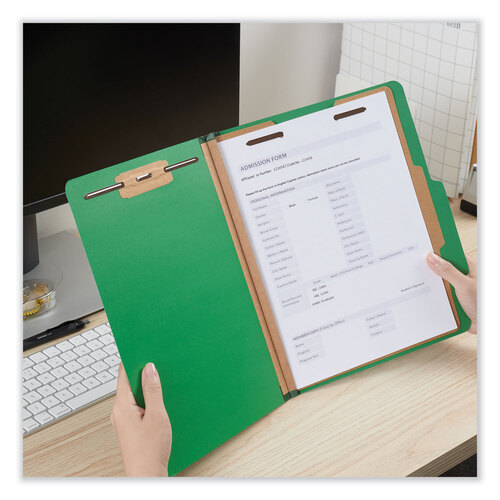 UNV10202 - Universal - Bright Colored Pressboard Classification Folders, 2&quot; Expansion, 1 Divider, 4 Fasteners, Letter Size, Emerald Green, 10/Box