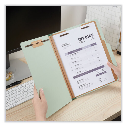UNV10273 - Universal - Six-Section Pressboard Classification Folders, 2&quot; Expansion, 2 Dividers, 6 Fasteners, Letter Size, Gray-Green, 10/Box
