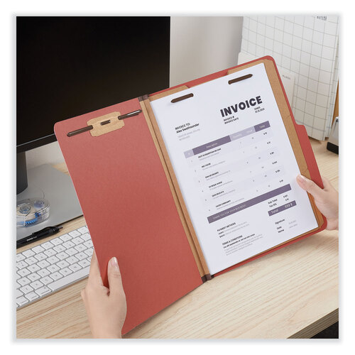 UNV10290 - Universal - Eight-Section Pressboard Classification Folders, 3&quot; Expansion, 3 Dividers, 8 Fasteners, Letter Size, Red Exterior, 10/Box