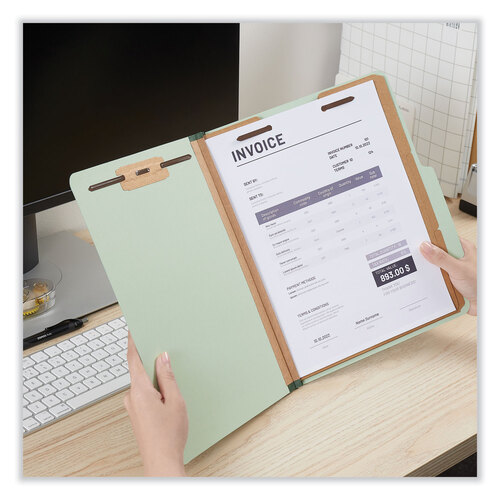 UNV10293 - Universal - Eight-Section Pressboard Classification Folders, 3&quot; Expansion, 3 Dividers, 8 Fasteners, Letter Size, Gray-Green, 10/Box