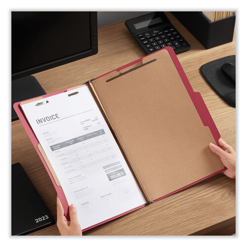 UNV10313 - Universal - Bright Colored Pressboard Classification Folders, 2&quot; Expansion, 2 Dividers, 6 Fasteners, Legal Size, Ruby Red, 10/Box