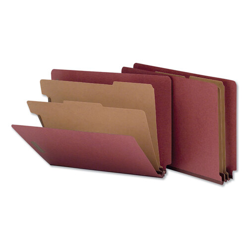 UNV10315 - Universal - Red Pressboard End Tab Classification Folders, 2&quot; Expansion, 2 Dividers, 6 Fasteners, Letter Size, Red Exterior, 10/Box