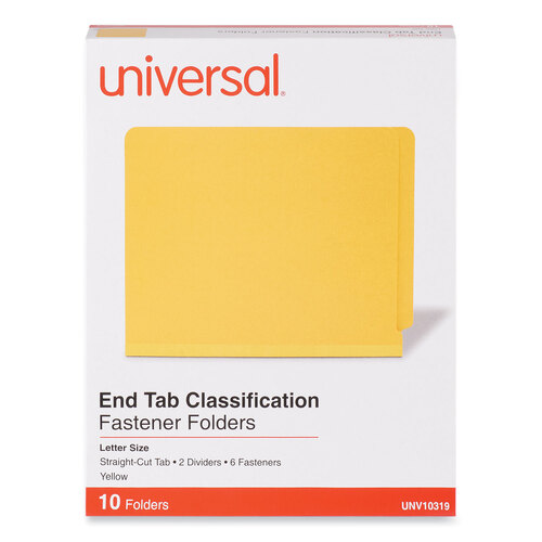 UNV10319 - Universal - Deluxe Six-Section Pressboard End Tab Classification Folders, 2 Dividers, 6 Fasteners, Letter Size, Yellow, 10/Box