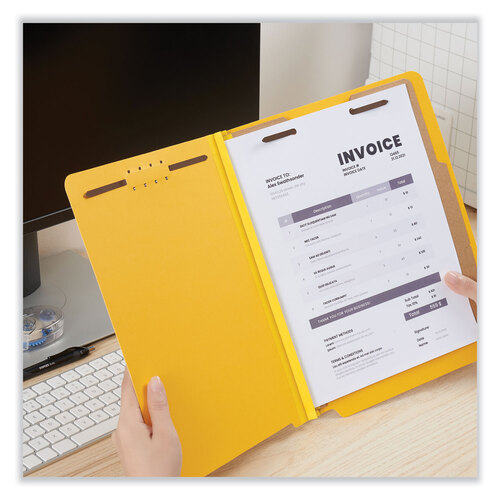 UNV10319 - Universal - Deluxe Six-Section Pressboard End Tab Classification Folders, 2 Dividers, 6 Fasteners, Letter Size, Yellow, 10/Box