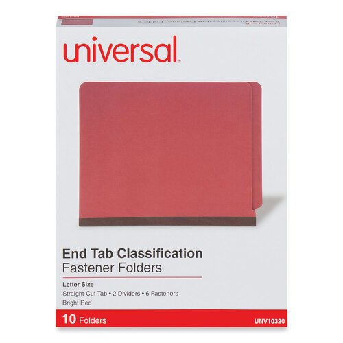 UNV10320 - Universal - Deluxe Six-Section Pressboard End Tab Classification Folders, 2 Dividers, 6 Fasteners, Letter Size, Bright Red, 10/Box