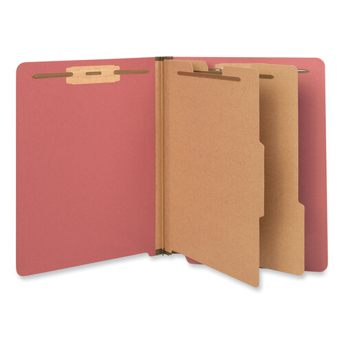 UNV10320 - Universal - Deluxe Six-Section Pressboard End Tab Classification Folders, 2 Dividers, 6 Fasteners, Letter Size, Bright Red, 10/Box