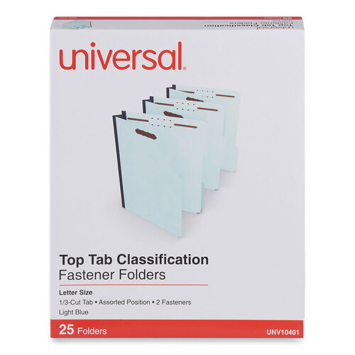 UNV10401 - Universal - Top Tab Classification Folders, 2&quot; Expansion, 2 Fasteners, Letter Size, Light Blue Exterior, 25/Box