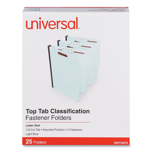UNV10415 - Universal - Top Tab Classification Folders, 1&quot; Expansion, 2 Fasteners, Letter Size, Light Blue Exterior, 25/Box
