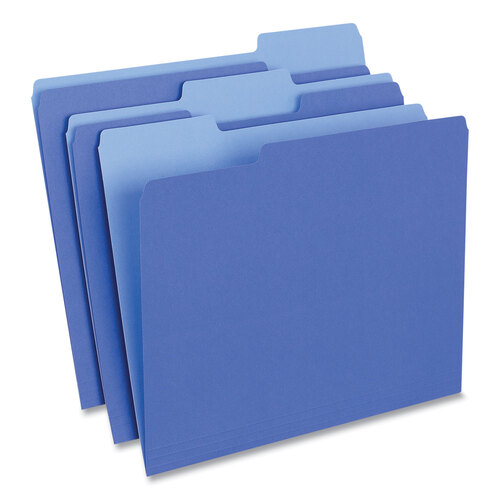 UNV10501 - Universal - Deluxe Colored Top Tab File Folders, 1/3-Cut Tabs: Assorted, Letter Size, Blue/Light Blue, 100/Box