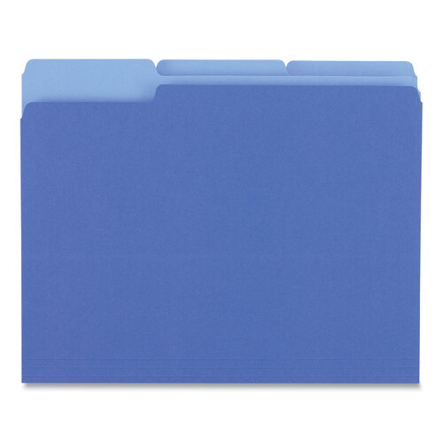 UNV10501 - Universal - Deluxe Colored Top Tab File Folders, 1/3-Cut Tabs: Assorted, Letter Size, Blue/Light Blue, 100/Box