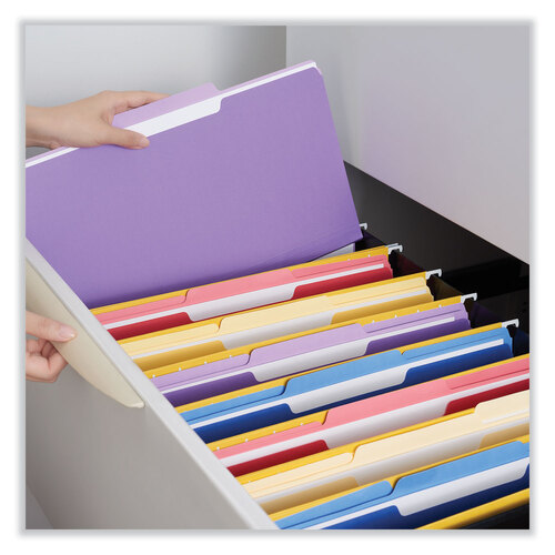 UNV10505 - Universal - Deluxe Colored Top Tab File Folders, 1/3-Cut Tabs: Assorted, Letter Size, Violet/Light Violet, 100/Box